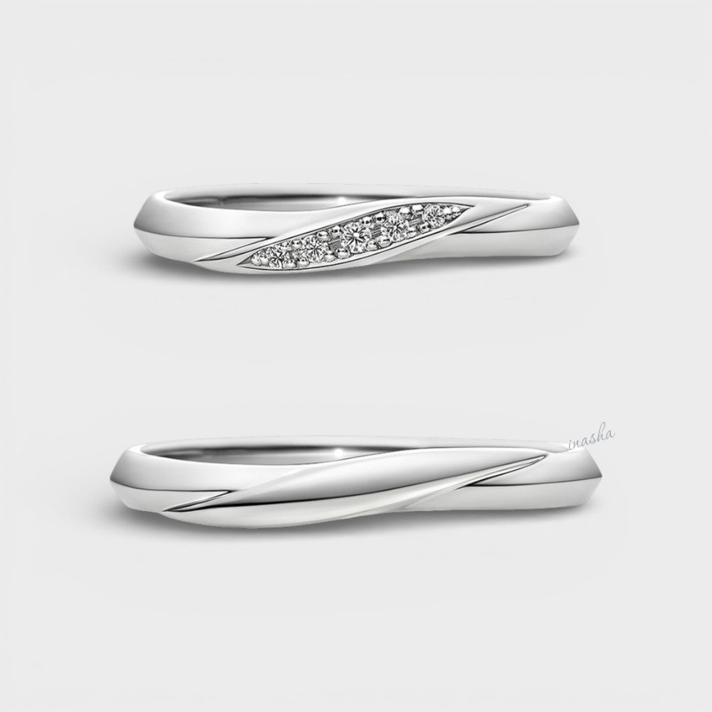Platinum Couple Ring Set – Women’s Diamond & Men’s Simple Band